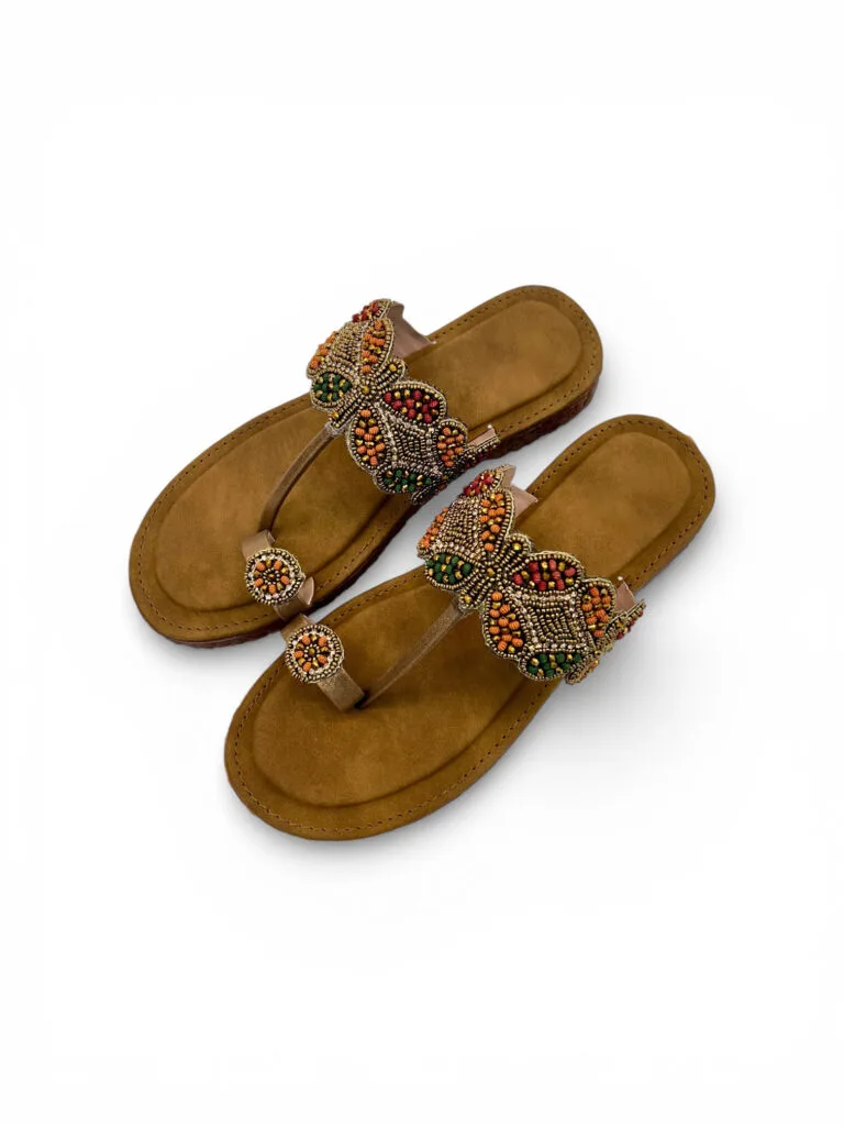 Embellished Kolhapuri Sandals for Women – Festive Toe Ring Flat Slippers