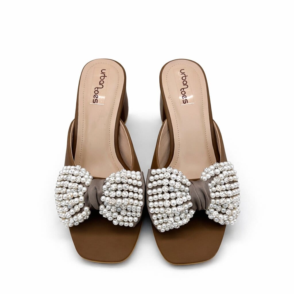 Pearl Grace Block Heels Brown