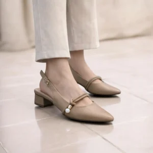 khakhi slingback block heel pumps