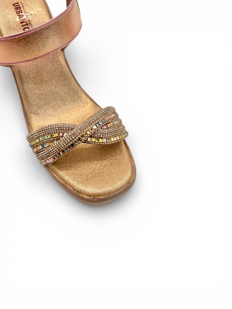 Rose Gold Platform Heels for Women – Embellished Strap Block Heel Sandals