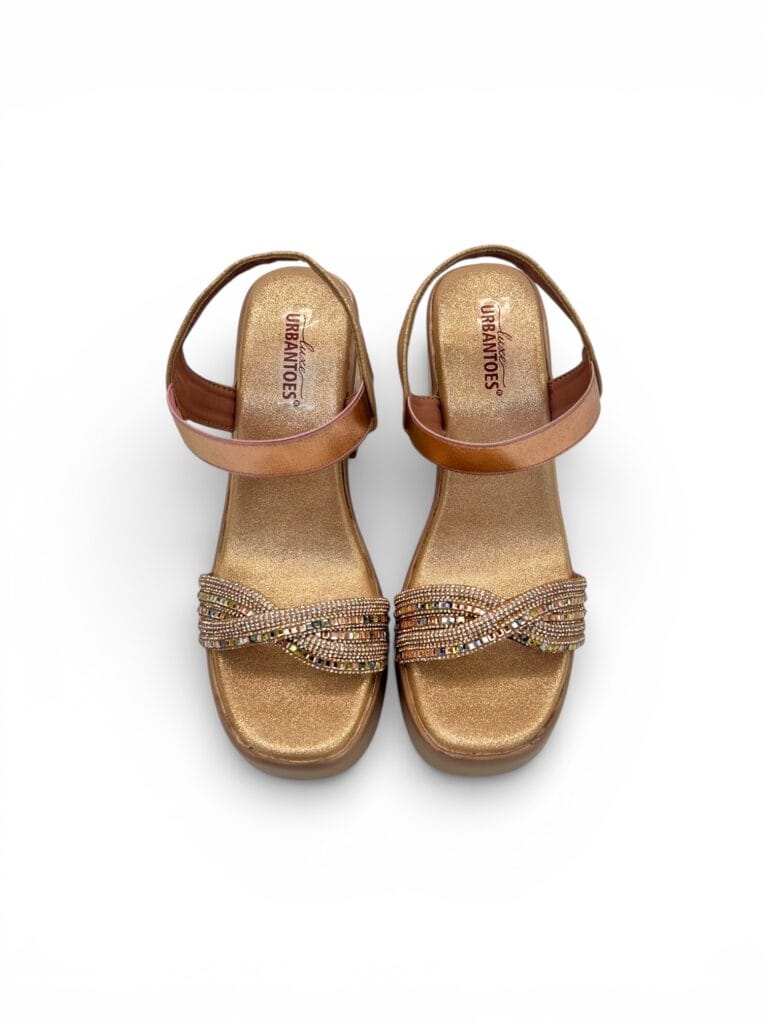 Rose Gold Platform Heels for Women – Embellished Strap Block Heel Sandals