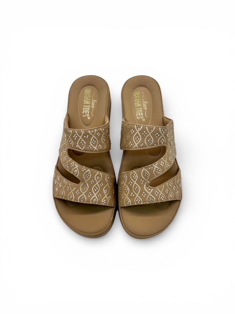 Comfort Beige Wedge Sandals for Women – Embellished Ethnic Platform Slippers