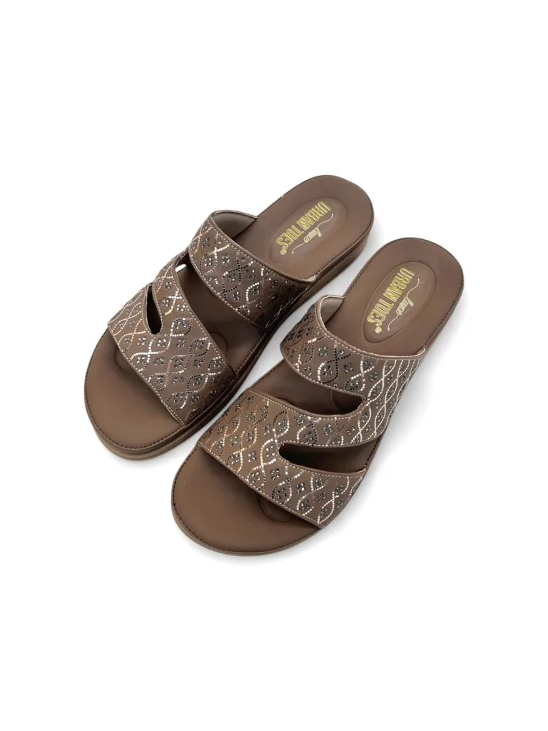 Comfort Brown Wedge Sandals for Women – Embellished Ethnic Platform Slippers