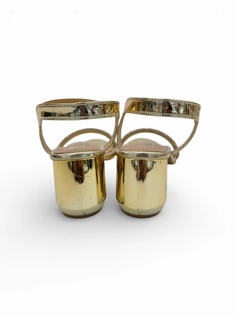 Gold Block Heel Sandals for Women – Embellished Ankle Strap Party Wear Heels