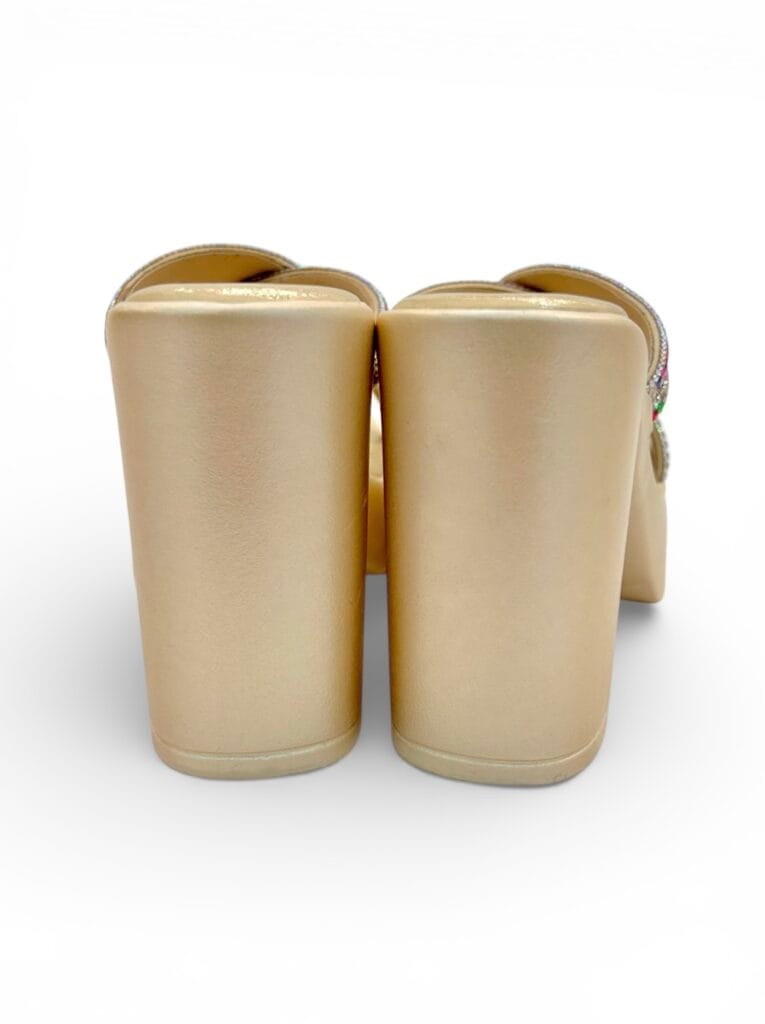 Gold Platform Block Heels for Women – Multicolor Stone Party Wear Sandals