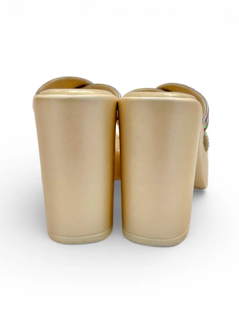 Gold Platform Block Heels for Women – Multicolor Stone Party Wear Sandals