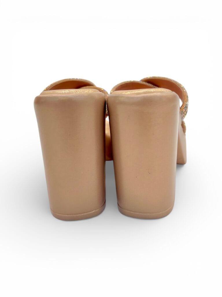 Rose Gold Platform Block Heels for Women – Multicolor Stone Party Wear Sandals