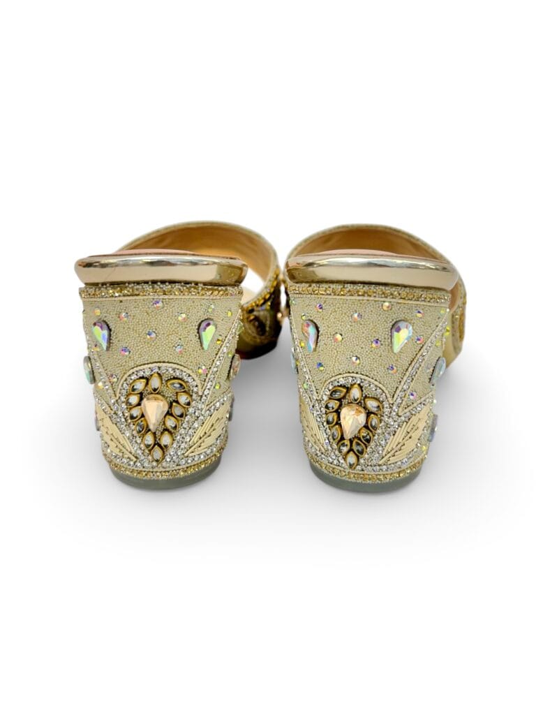 Women’s Gold Embellished Block Heel Mules – Festive & Wedding Party Wear Sandals