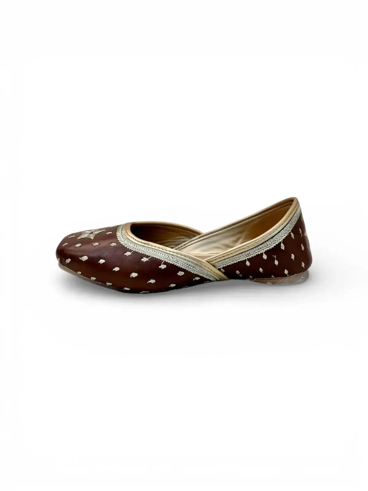 Women’s Dark Brown Handcrafted Punjabi Jutti with Silver Motifs - Image 2